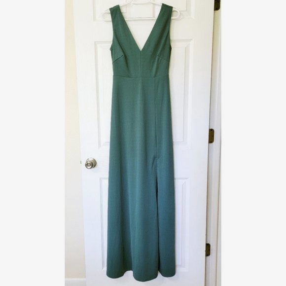 Birdy Grey Shamin V-Neck Crepe Sleeveless Maxi Dress w/Slit in Sea Glass Green - Picture 5 of 5